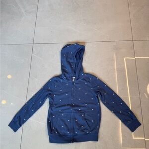 OshKosh B'gosh Navy Blue Hooded Zip Sweatshirt with Tiny White Flowers
